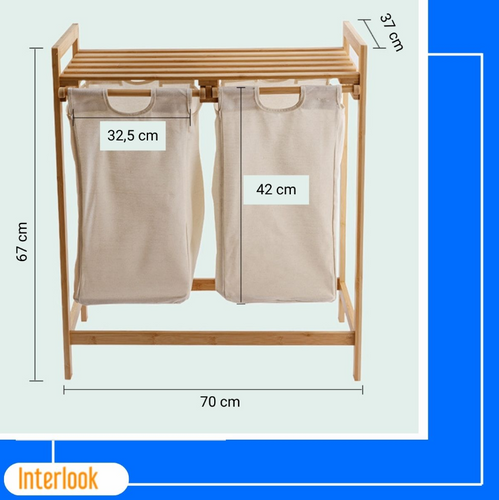 Wäschekorb mit Schrank | doppelt | Bambus | NZ-2BS-Bamboo