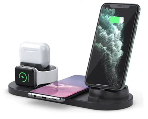 Qi-Dockingstation für Apple iPhone Airpods Watch | kabelloses Ladegerät 15W | 3 Stecker - USB-C / Lightning / Micro USB | WD-01