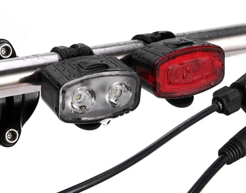 LED-Fahrradbeleuchtungsset | USB-Aufladung, Frontlicht weiß + Rücklicht rot, Akku integriert | BK-L8005