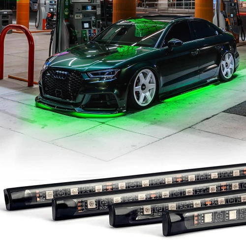 LED-Unterbodenbeleuchtung | Flexible RGB-Bänder | Bluetooth-Konnektivität mit Telefon-App | Gurtlänge: 90 cm x 2 und 120 cm x 2
