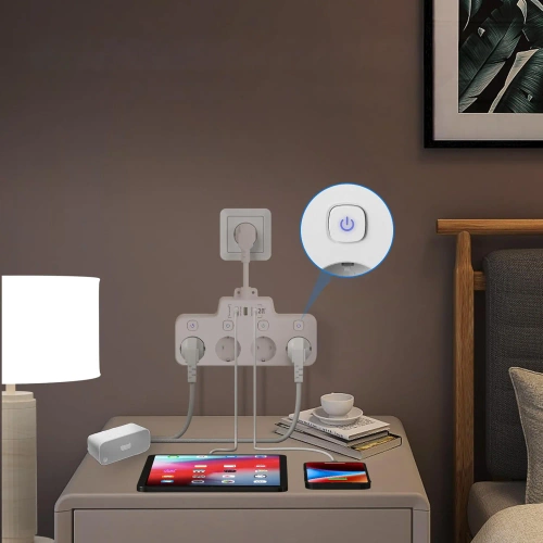 Steckdosenleiste mit 4 Schuko-Steckdosen 45° mit USB-A, USB-C PD 20 W und Lightning | BGS-A+C+L-W