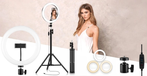 LED-Ringleuchte | 26 cm mit Stativ 210 cm, Set mit Handyhalter für Make-up, Streaming und Aufnahmen |
