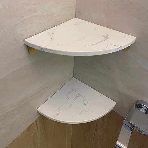 Eckregal für Badezimmer | Marmorablage für Kosmetik | weiß | TBD-211-WHITE-MRBL