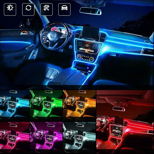 LED-Ambientebeleuchtung | 3 m | einseitige Lichtfaser | mehrfarbiger LED-Streifen | EL Wire