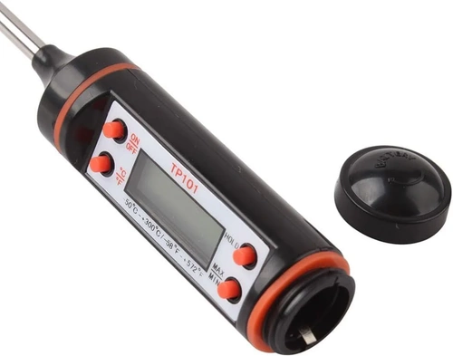 Digitales Küchenthermometer | Thermometer mit Sonde | Gerät zur Überprüfung der Temperatur von Speisen | TP-101-SCHWARZ