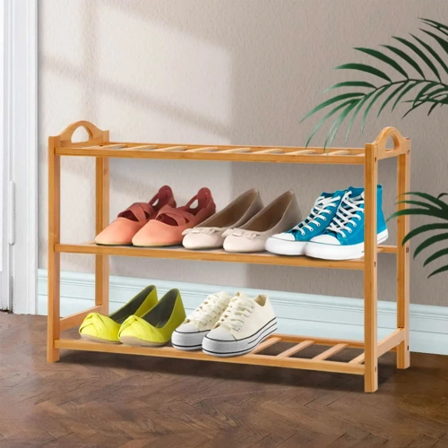 Holzschuhschrank mit drei Regalen | Ökologischer, stabiler Organizer für den Flur | Regal, Schuhständer | NML-685
