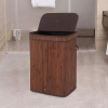 Brauner Wäschekorb | Bambus-Spielzeugkiste | Holzwäschekorb | Zweikammer-Wäschekorb für das Badezimmer | RYL-100L-DABR