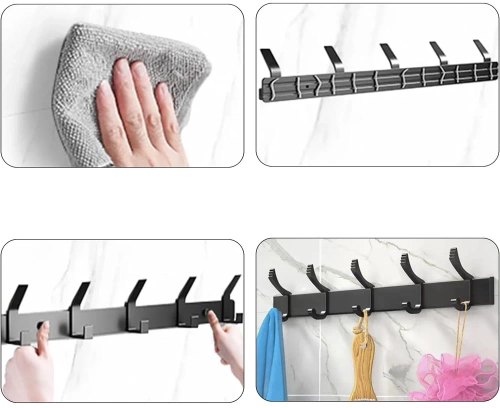 Wandgarderobe mit verschiebbaren Haken | Metall-Kleider- oder Handtuchhalter | QH-8G-grau