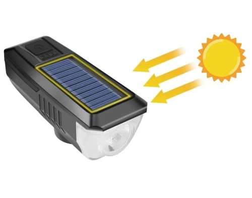  Solar-Fahrradlicht mit leistungsstarker 350lm LED, 120dB Hupe und USB/Solar-Aufladung | Fahrradlichter mit Hupe | QX-LY-17