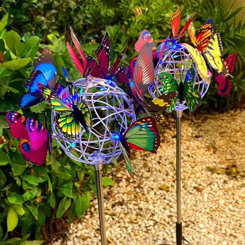 LED-Gartenleuchte Solar Blume mit Schmetterlingen | 65 cm, 600 mAh | FLD-09-C
