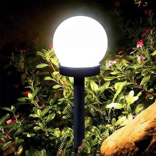 Solar-Gartenlampe Weiße Kugel | Erdspieß, Bodenmontage | 10cm | YNG-105-WC