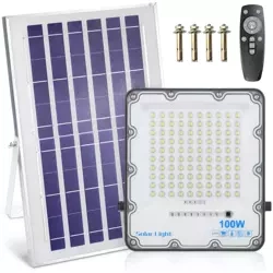 LED-Flutlicht Set | 100 W + Solarpanel 6 V/8 W mit Fernbedienung | 2.500 lm, 6.000 mAh, IP66