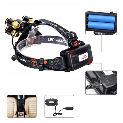 LED Stirnlampe XML-T6 CREE + 4x CREE R5 | 2x 18650 3.7V, 2000lm, 4 Leuchtmodi | TM-A500