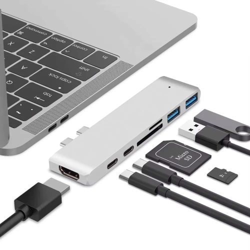 USB-C Hub mit 2x USB-A + 2x USB-C + SD + TF + HDMI | Adapter, Typ C 7-in-1 Splitter | HUB