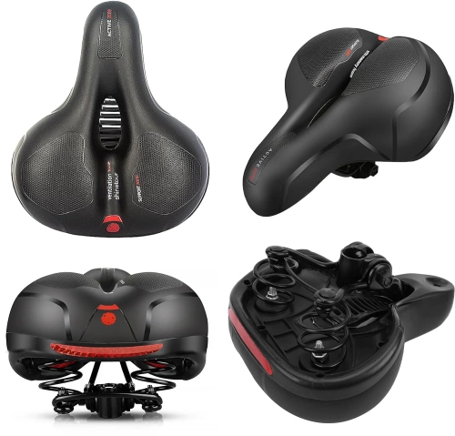 Fahrradsattel | belüftete, stoßdämpfende Konstruktion, Reflektoren | schwarz | JC-011-BLACK