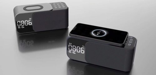 FM-Radio mit Wecker und kabellosem Ladegerät | Multifunktionswecker mit Bluetooth | WD-500-BK