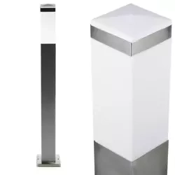 Stehende Gartenlaterne, quadratischer Pfosten für E27-Glühbirne | 230V Stromversorgung, Edelstahl | Inox, 90cm | LLF-90CM