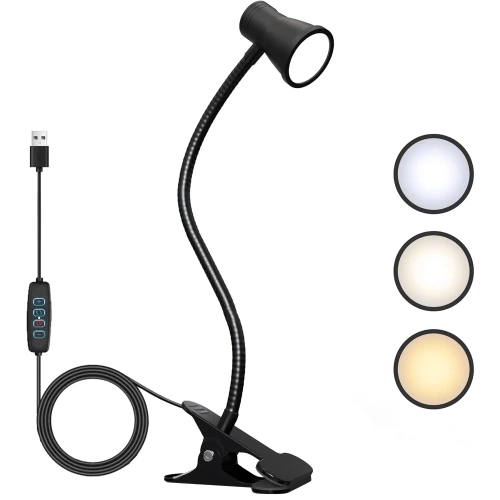 Schreibtischklemmlampe | Flexible Leselampe | Nachtlicht mit Farbwechseloption | USB-LED-Lampe | FH-08-5W-BK