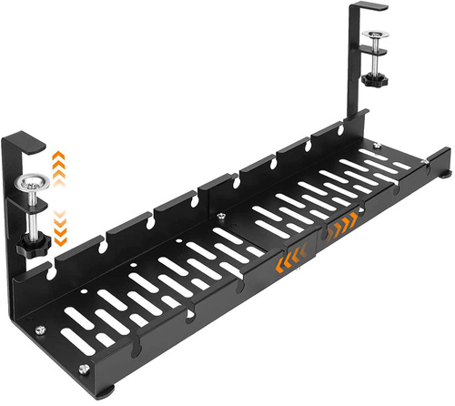 Verstellbarer Kabel-Organizer für Schreibtischunterbau 29-53 cm | Korb, Führung, Halterung | Schwarz | CWT-O3