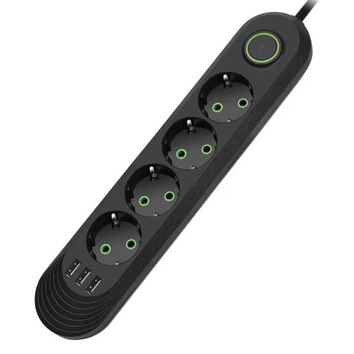 Steckdosenleiste 3 m | 4 Steckdosen + 3x USB | schwarz | LH-F04U