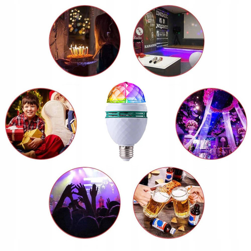 Drehbare Discokugel Glühbirne | LED RGB Projektor | Gewinde E27 | MA25-RGB-3W