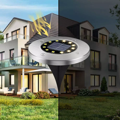 Solar Bodenleuchte, Gartenleuchte, Einbaustrahler | 16 LED | Edelstahl | ⌀ 11,5cm | YNG-16LED-WC