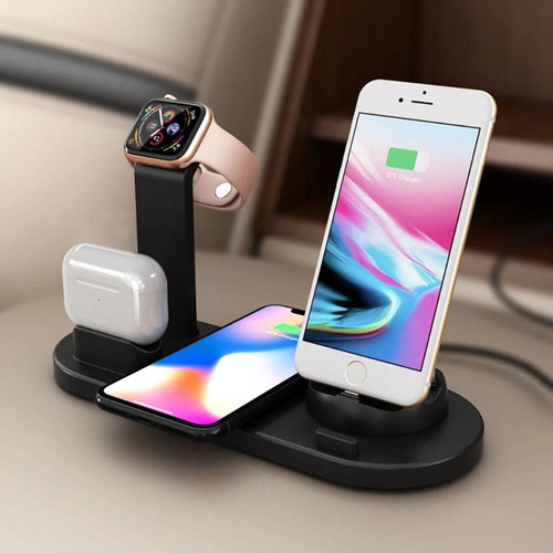 Wireless Dockingstation QI für Apple iPhone Airpods Watch | kabelloses Ladegerät 15W | 3 Stecker - USB-C / Lightning / Micro USB | WD-02