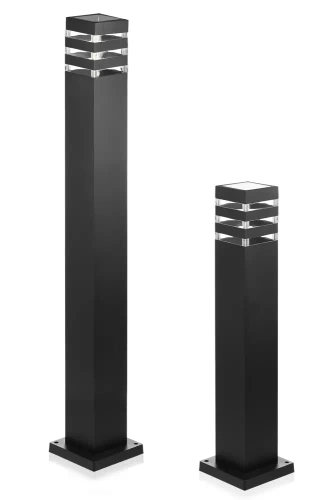 Gartenstandleuchte, quadratischer Aluminiummast, matt schwarz 90cm | 230V Stromversorgung, E27 Fassung | LLS-90CM