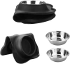 Doppelnäpfe für Haustiere | Set aus 2 Edelstahlnäpfen mit rutschfester Silikonunterlage | SBL-292-BLACK