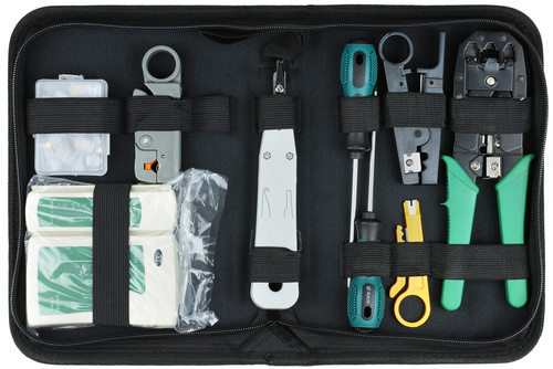 Netzwerkwerkzeug-Set | LAN-Tester, Crimpzange, Abisolierzange, LSA-Anlegewerkzeug | RJ-45, RJ-11 | AR-811