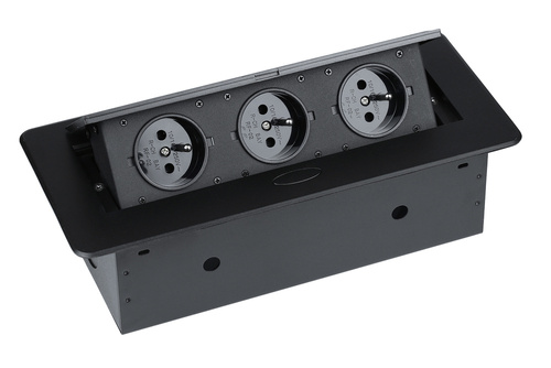 Einbau-Steckdosenleiste mit 3-fach Schutzkontakt und Erdung zum versenkten Einbau in Arbeitsplatten | JX-S267J