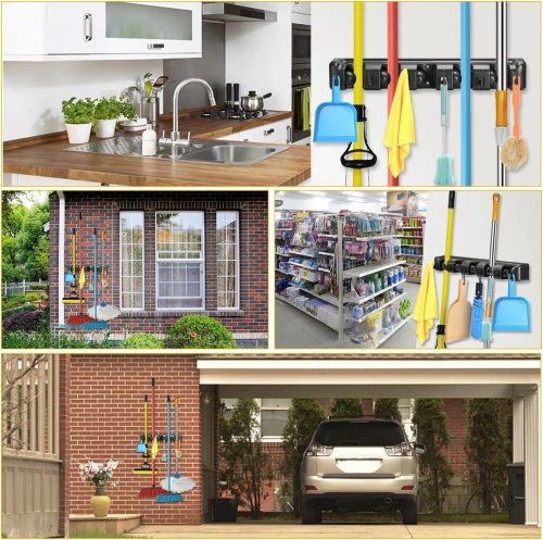Halter für Wischmopps, Rechen und Bürsten mit Haken | 5 Plätze + Haken | SL-005H