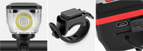 LED-Fahrradbeleuchtung | 350 lm, integrierte Hupe 120 dB, USB-/Solar-Ladefunktion | QX-LY-17