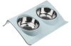 Napf-Set für Hund oder Katze | Doppelte Metallschalen mit Ständer | Edelstahlschalen für Futter und Wasser | JDW-024-BLUE