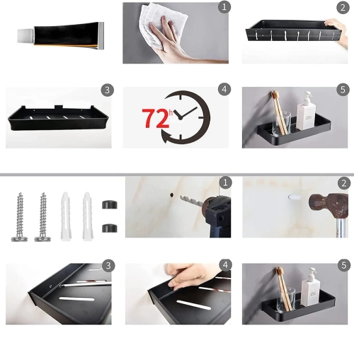 Badezimmerregal über dem Waschbecken | Länge 60 cm | Duschablage | Schwarz | BSU-L60CM-B