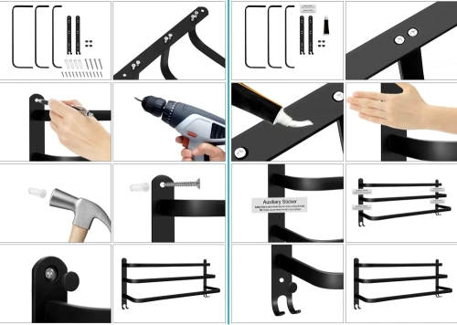 Handtuchhalter | Wandhalterung für das Badezimmer | Badezimmerstange | MJR-50CM-3-BLACK