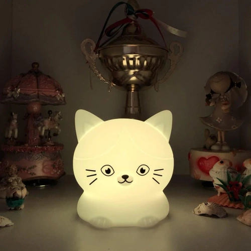 Silikon LED Nachtlicht Kätzchen | Tragbare Kinderlampe 9 Lichtfarben | USB wiederaufladbare Lampe | JL-228