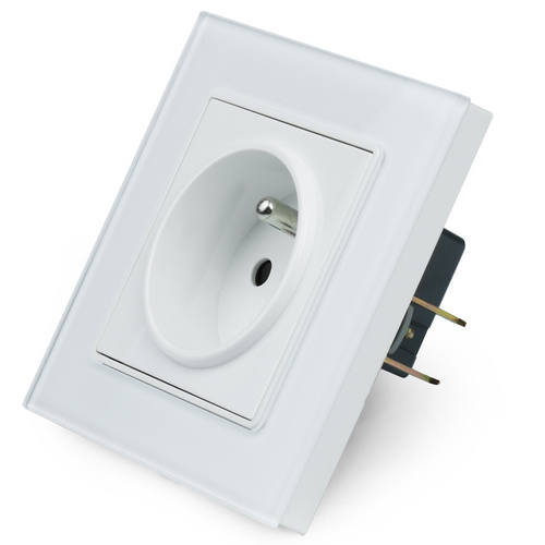 Einzelsteckdose mit Erdung F60 mit Rahmen | Weißes gehärtetes Glas | 230V | F60-SC80-1