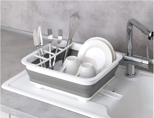 Geschirrabtropfgestell | klappbarer Abtropfständer für Camping | grau | XEP-364-GREY