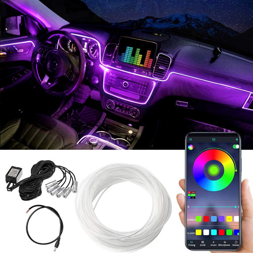 12V Auto LED Innenbeleuchtung, 8M LED 5050 RGB Ambientebeleuchtung Atmosphäre Neon Lichtleiste Light, wasserdichte LED Licht Strip Streifen mit APP | 4 in 1 6 in 1