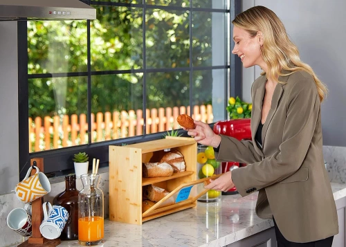 Brotkasten aus Bambus mit Ablage | großer Brotkasten für Brot und Brötchen | FC-B317