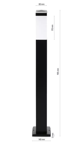 Stehlampe für den Garten, quadratischer Pfosten für E27 Glühbirne | 230V Stromversorgung, Edelstahl | Mattschwarz, 90cm | LLF-90CM