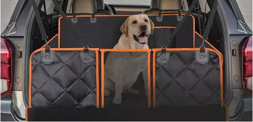 Kofferraum-Schutzmatte | wasserdichter Bezug für Tiertransport, mit Tasche und abnehmbarem Mesh-Netz | schwarz | DM-021