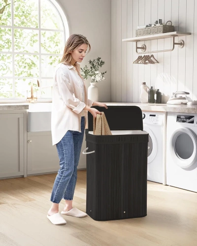 Wäschekorb | Bambus-Aufbewahrungsbox, einteilig, 80 l | schwarz | UYL-80L-BLACK