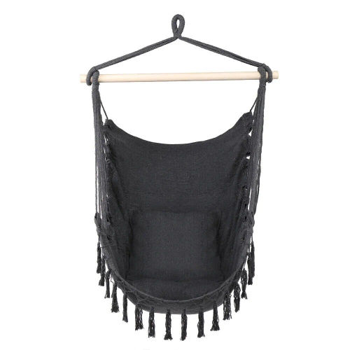 Hängesessel | 2 Kissen, Holzstange, bis 120 kg | graphit | ZY-V004