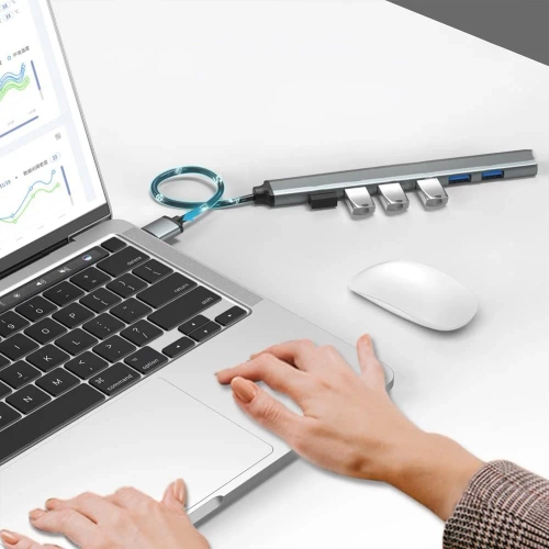USB-Hub mit 7x USB-A-Anschlüssen | Adapter, 7-in-1-Verteiler | HUB