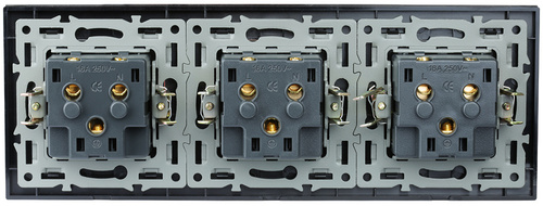 Dreifach-Steckdose mit Erdung F60 mit Rahmen | Schwarzes gehärtetes Glas | 230V | F60-SC80-3