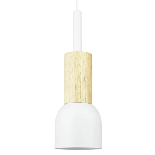 Pendelleuchte im skandinavischen Design mit Holzelement | E27 Fassung, geeignet für Wohnzimmer und Schlafzimmer | weiß | YG-XD002C-W
