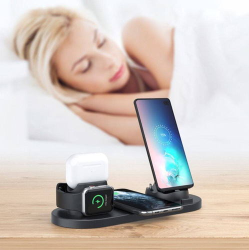 Qi-Dockingstation für Apple iPhone Airpods Watch | kabelloses Ladegerät 15W | 3 Stecker - USB-C / Lightning / Micro USB | WD-01