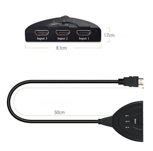 HDMI-Splitter 4K 3D | 3 Eingangsanschlüsse | HDMI-Kabel 0,5M | HPS-3P